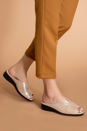 Gondol Hakiki Deri Çeyizlik Kadın Terlik özl.326 - Bej Sim - 38