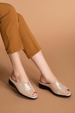 Gondol Hakiki Deri Çeyizlik Kadın Terlik özl.326 - Bej Sim - 41