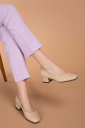 Gondol Hakiki Deri Topuklu Klasik Babet vdt.040 - Bej - 36