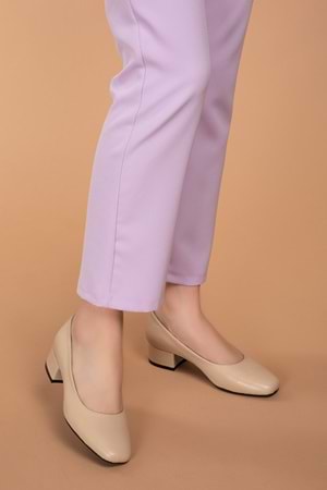 Gondol Hakiki Deri Topuklu Klasik Babet vdt.040 - Bej - 36