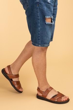 Gondol Hakiki Deri Anatomik Taban Erkek Sandalet kml.119 - Taba - 41