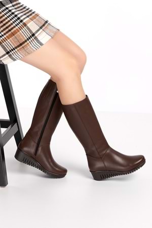 Gondol Hakiki Deri Sıcak İç Astar Dolgu Taban Çizme-gndl.2007 - Kahverengi - 39