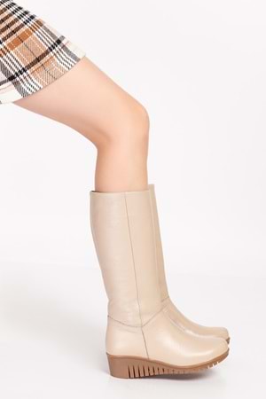 Gondol Hakiki Deri Sıcak İç Astar Dolgu Taban Çizme-gndl.2007 - Bej - 36