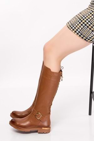 Gondol Hakiki Deri Arka Bağcık Detaylı Tarz Çizme dgn.578 - Taba - 37