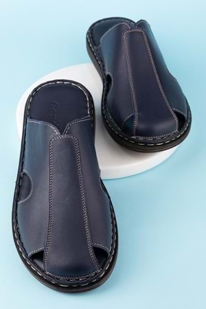 Gondol Hakiki Deri Önü Kapalı Yumusak Taban Terlik kml.103 - Lacivert Cilt - 41