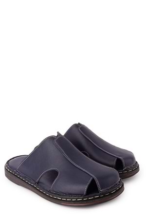 Gondol Hakiki Deri Önü Kapalı Yumusak Taban Terlik kml.103 - Lacivert Cilt - 41