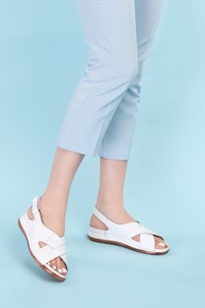Gondol Kadın Hakiki Deri Anatomik Taban Sandalet iz.4605 - Beyaz - 38