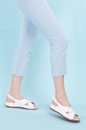 Gondol Kadın Hakiki Deri Anatomik Taban Sandalet iz.4605 - Beyaz - 38