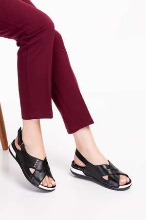 Gondol Kadın Hakiki Deri Anatomik Taban Sandalet iz.4605 - Siyah - 36