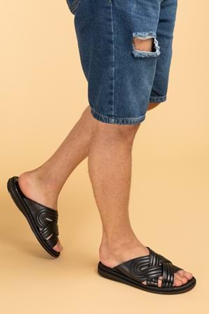 Gondol Erkek Hakiki Deri Comfort Günlük Şık Terlik kml.140 - Siyah - 43