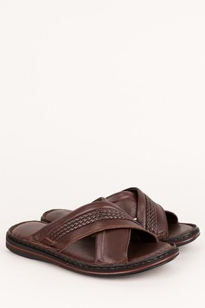 Gondol Erkek Hakiki Deri Comfort Yumuşak Taban Günlük Terlik kml.173 - Kahverengi - 43