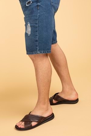 Gondol Erkek Hakiki Deri Comfort Yumuşak Taban Günlük Terlik kml.173 - Kahverengi - 43