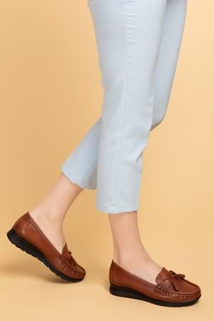 Gondol Hakiki Deri Günlük Rahat Loafer Ayakkabı pyt.1200 - Taba - 39