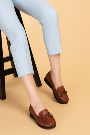 Gondol Hakiki Deri Günlük Rahat Loafer Ayakkabı pyt.1200 - Taba - 39