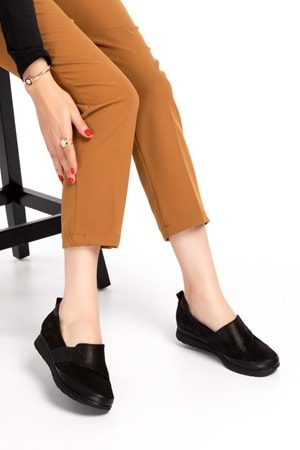 Gondol Kadın Hakiki Deri Anatomik Yumuşak Taban Günlük Ayakkabı pyt.1205 - Siyah Sim - 36