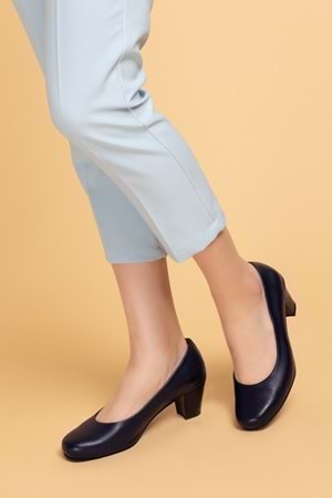 Gondol Kadın Hakiki Deri Yuvarlak Burun Rahat Topuklu Ayakkabı şhn.5116-1 - Lacivert - 35