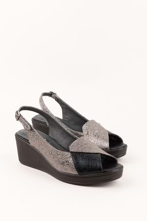 Gondol Kadın İçi Hakiki Deri Günlük Sandalet mik.2900 - Siyah-Platin - 36