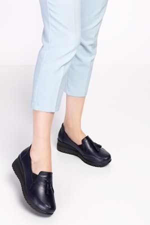 Gondol Kadın Hakiki Deri Anatomik Taban Dolgu Topuklu Günlük Ayakkabı pyt.6204 - Lacivert - 37