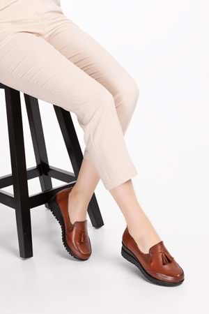 Gondol Kadın Hakiki Deri Anatomik Taban Dolgu Topuklu Günlük Ayakkabı pyt.6204 - Taba - 39