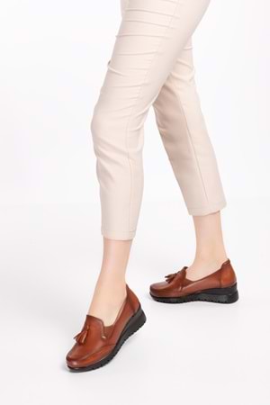 Gondol Kadın Hakiki Deri Anatomik Taban Dolgu Topuklu Günlük Ayakkabı pyt.6204 - Taba - 39