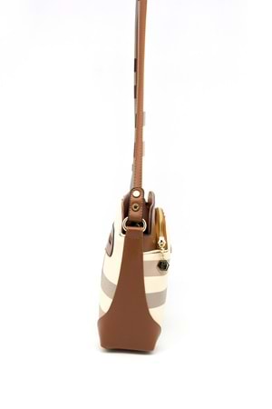 Silver Polo Kadın Tek Bölmeli Ekose Desen Çapraz Çanta sp.364 - Krem Ekose - MK48