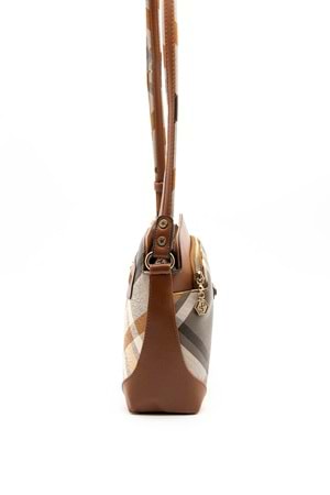 Silver Polo Kadın Tek Bölmeli Ekose Desen Çapraz Çanta sp.364 - Taba Ekose - M111