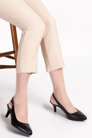 Gondol Kadın Hakiki Deri Orta Boy Topuk Stiletto vdt.230 - Siyah - 36