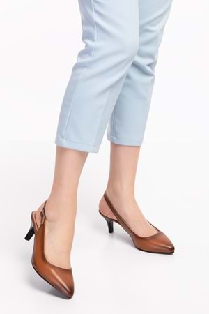 Gondol Kadın Hakiki Deri Orta Boy Topuk Stiletto vdt.230 - Taba - 39