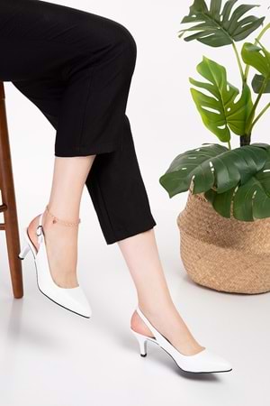 Gondol Kadın Hakiki Deri Orta Boy Topuk Stiletto vdt.230 - Beyaz - 36