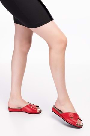 Gondol Kadın Hakiki Deri Şık Rahat Ev Terliği kayaş.191 - kırmızı - 34