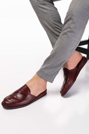Gondol Erkek Hakiki Deri Damat Ev Terliği kayaş.105 - Bordo - 40