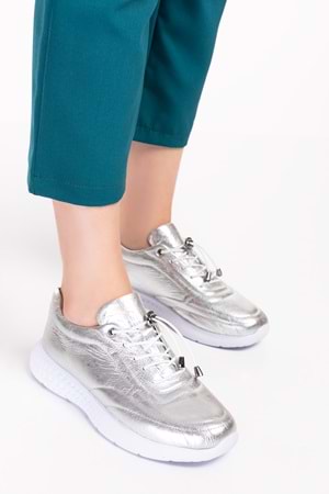 Gondol Içi Dışı Hakiki Deri Faylon Taban Hafif Spor Ayakkabı es.110 - Gümüş - 36