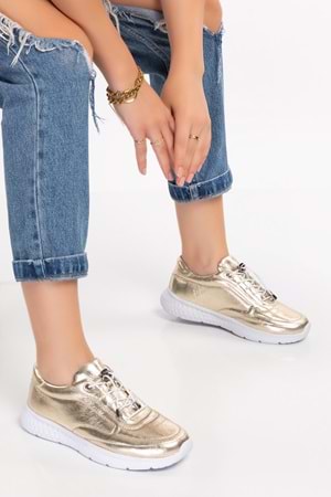 Gondol Içi Dışı Hakiki Deri Faylon Taban Hafif Spor Ayakkabı es.110 - Gold - 36