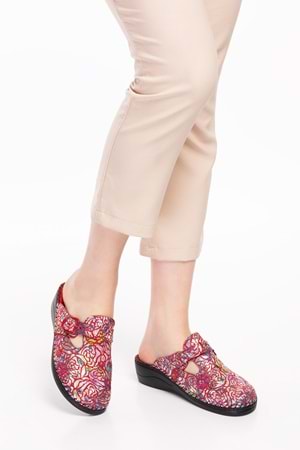 Gondol Kadın Hakiki Deri Ortopedik Sabo Terlik yprk.707 - Pembe Desen - 37