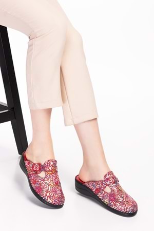 Gondol Kadın Hakiki Deri Ortopedik Sabo Terlik yprk.707 - Pembe Desen - 37