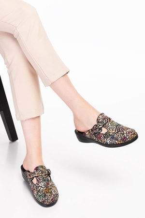 Gondol Kadın Hakiki Deri Ortopedik Sabo Terlik yprk.707 - Siyah Desen - 37