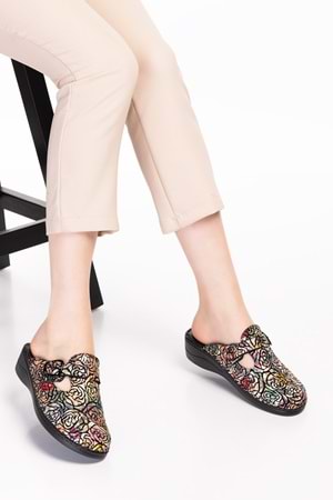 Gondol Kadın Hakiki Deri Ortopedik Sabo Terlik yprk.707 - Siyah Desen - 40