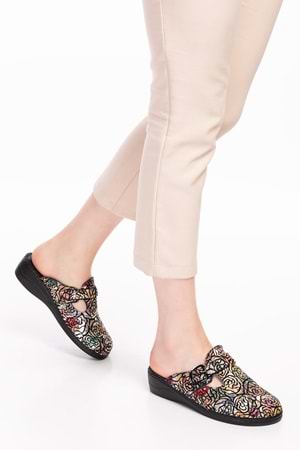 Gondol Kadın Hakiki Deri Ortopedik Sabo Terlik yprk.707 - Siyah Desen - 40