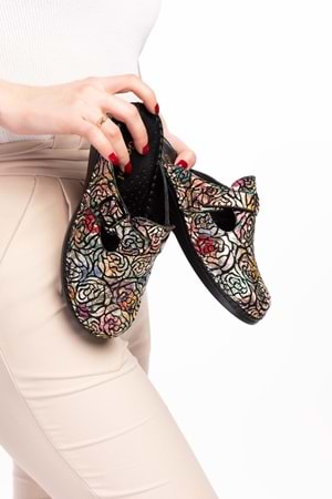 Gondol Kadın Hakiki Deri Ortopedik Sabo Terlik yprk.707 - Siyah Desen - 40