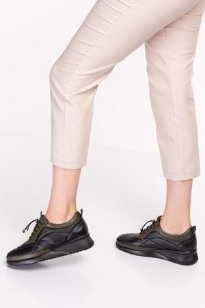 Gondol Hakiki Deri Anatomik Taban Rahat Lastik Bağcıklı Ayakkabı ndr.5506 - Siyah-Haki - 37