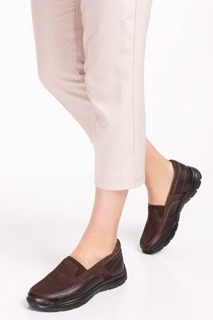 Gondol Hakiki Deri Faylon Anatomik Taban Hafif Ayakkabı es.119 - Kahve Nubuk - 36