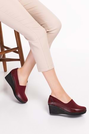 Gondol Hakiki Deri Dolgu Topuk Anatomik Taban Günlük Ayakkabı vdt.590 - Bordo - 38