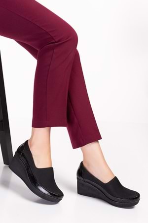 Gondol Hakiki Deri Dolgu Topuk Anatomik Taban Günlük Ayakkabı vdt.590 - Siyah Petek - 41