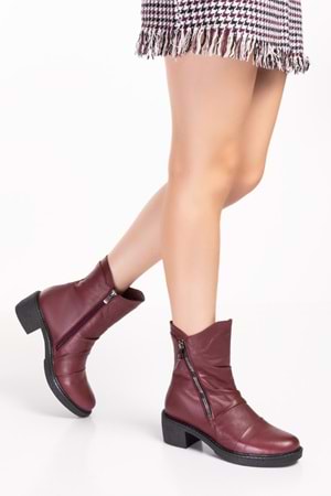 Gondol Hakiki Deri Sıcak İç Astar Fermuarlı Bot ell.3846 - Bordo - 38