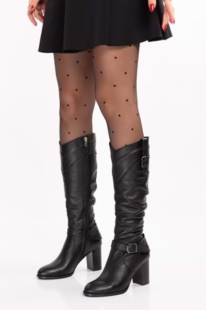 Gondol Hakiki Deri Toka Detay Şık Topuklu Çizme Anl.7087 - Siyah - 39