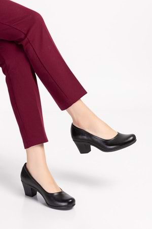 Gondol Hakiki Deri Klasik Orta Boy Topuklu Ayakkabı Vdt.200 - Siyah - 43