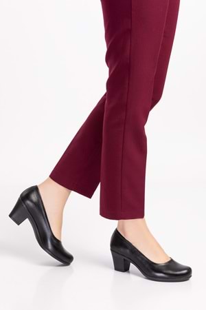 Gondol Hakiki Deri Klasik Orta Boy Topuklu Ayakkabı Vdt.200 - Siyah - 43