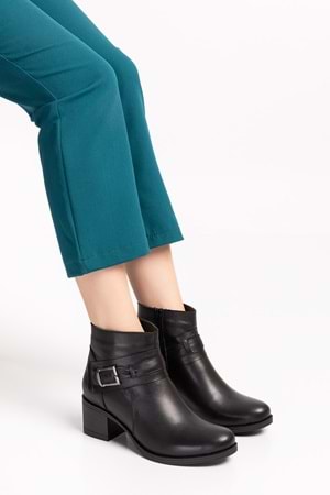 Gondol Kadın Hakiki Deri Kaymaz Taban Topuklu Bot okn.1063 - Siyah - 36