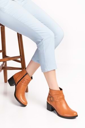 Gondol Kadın Hakiki Deri Kaymaz Taban Topuklu Bot okn.1063 - Taba - 36