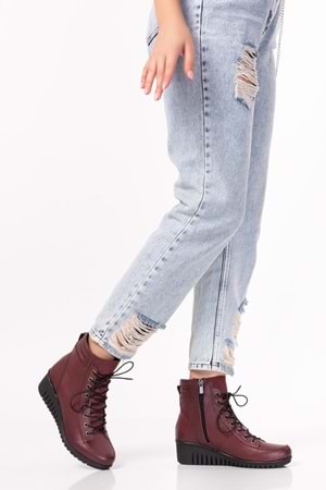 Gondol Kadın Hakiki Deri Kaymaz Dolgu Topuk Fermuarlı Bot esfa.2451 - Bordo - 41